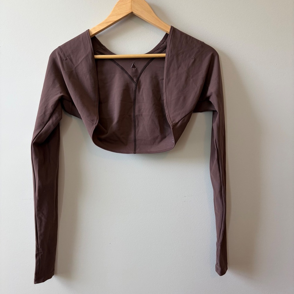 Vitality Womens Long Sleeve Shrug Bolero Thumbholes Mauve Brown XS Activewear